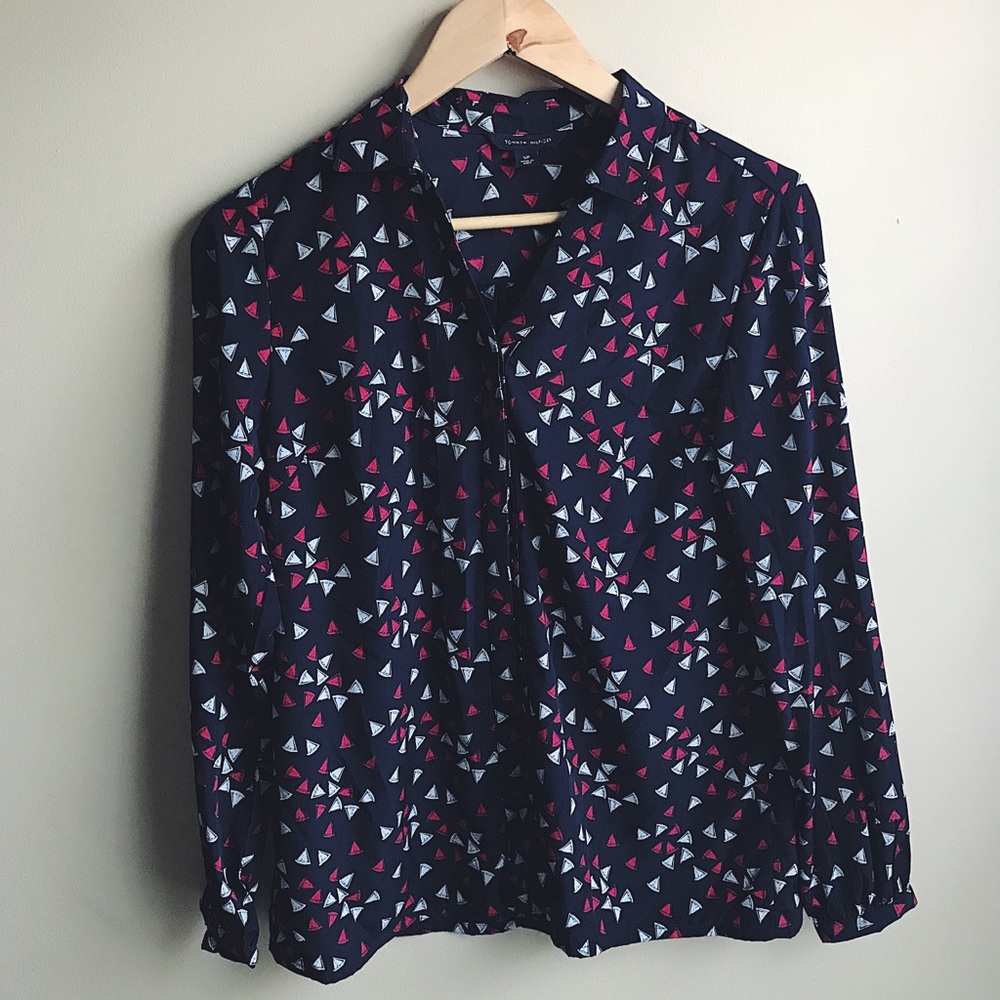 Tommy Hilfiger Sail Boat Print Button Down Top, S